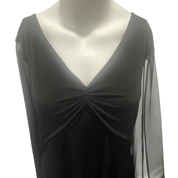 Connected Apparel Black Cape Sleeve Chiffon Midi Dress Cocktail Evening Gown 14 - Picture 7 of 9